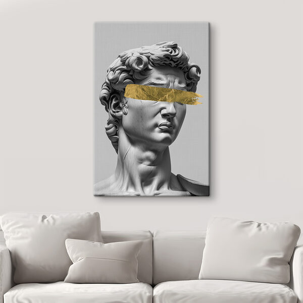 Statue with bold brushstroke accent