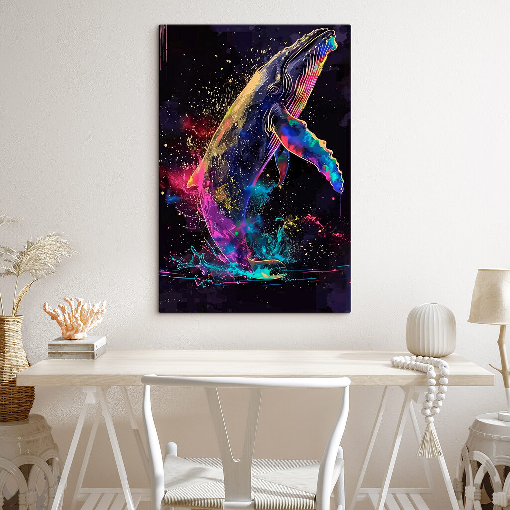 A colorful whale with rainbow splashes A colorful whale with rainbow splashes