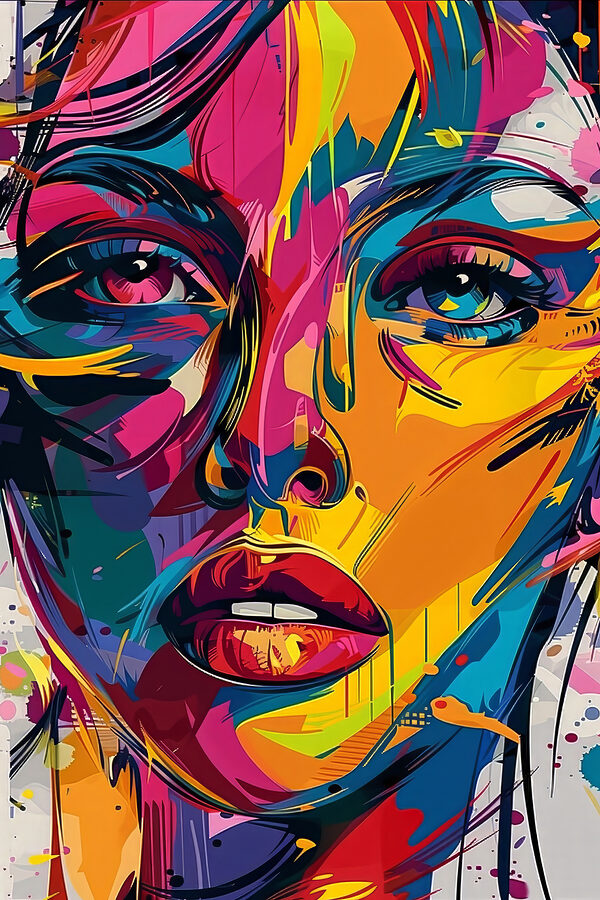 A colorful face of a woman A colorful face of a woman