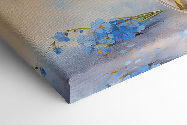Ein Gemälde mit blauen Blumen in einer Vase Ein Gemälde mit blauen Blumen in einer Vase