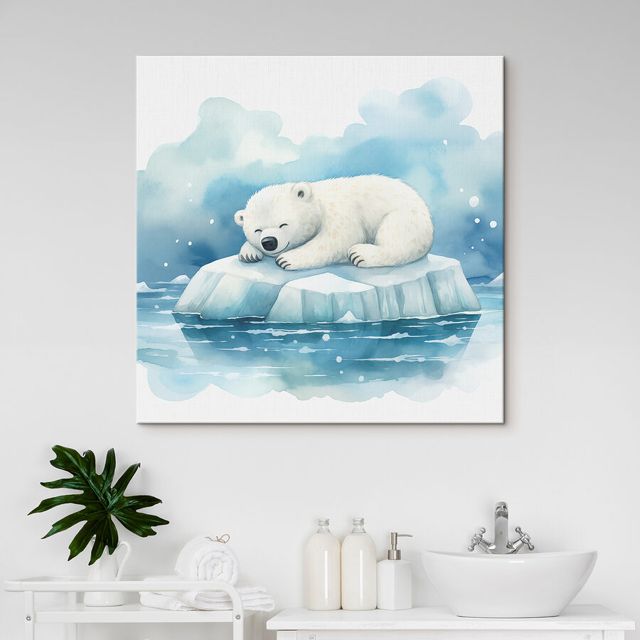 Ein Eisbär, der auf einem Eisberg im Wasser liegt