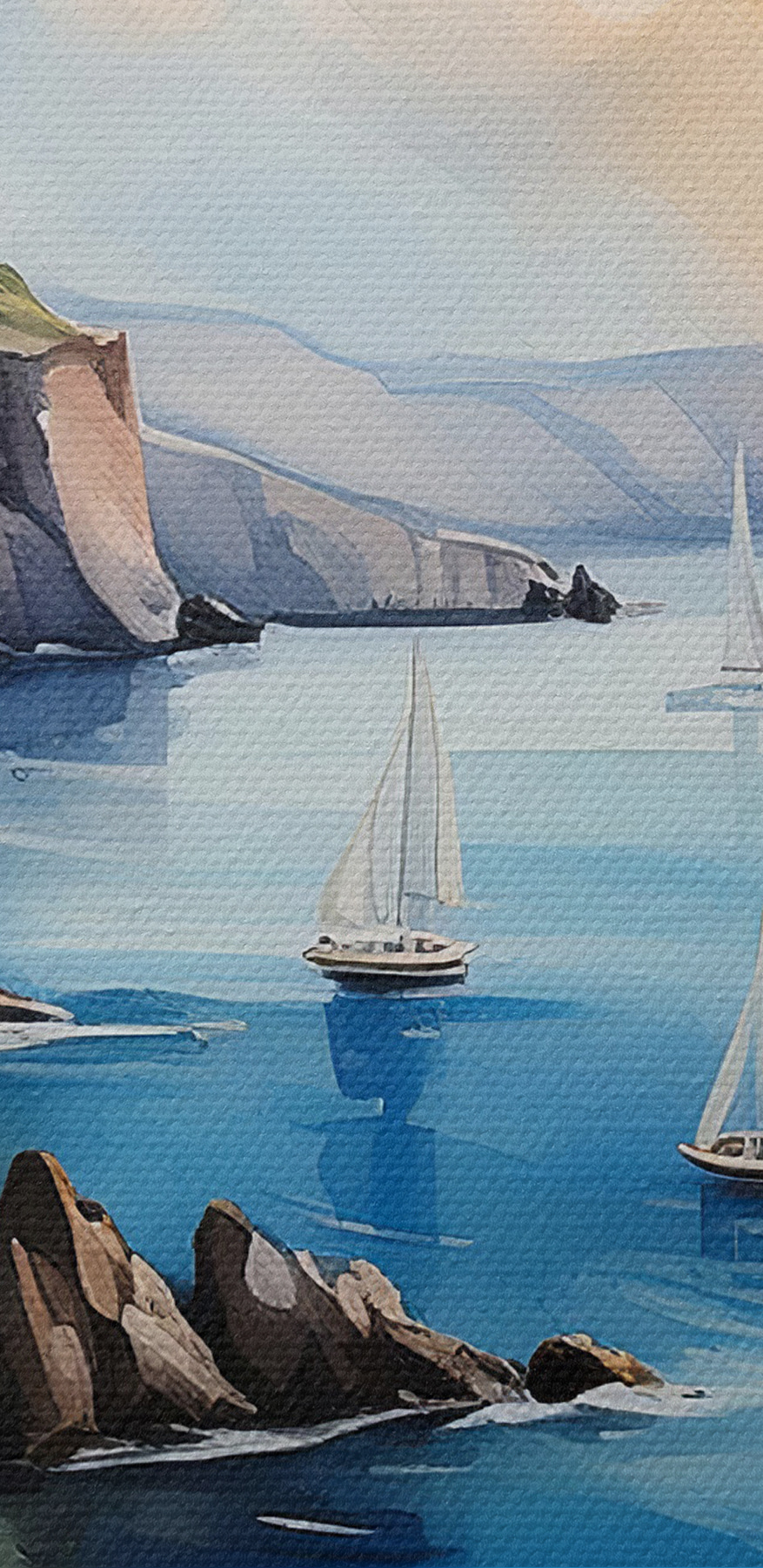 Ein Aquarell einer Stadt auf einer Klippe