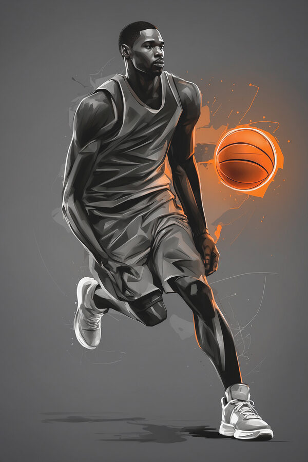 Ein Basketballspieler mit einem Ball Ein Basketballspieler mit einem Ball