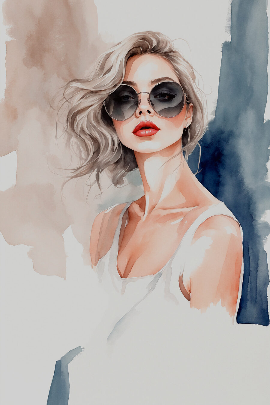 Wandbilder Ein Aquarell einer Frau mit Sonnenbrille – Bild 9