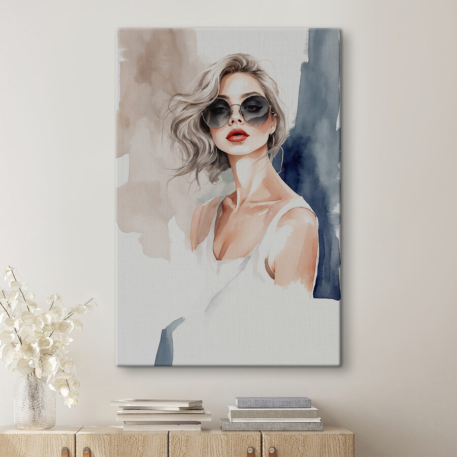 Wandbilder Ein Aquarell einer Frau mit Sonnenbrille