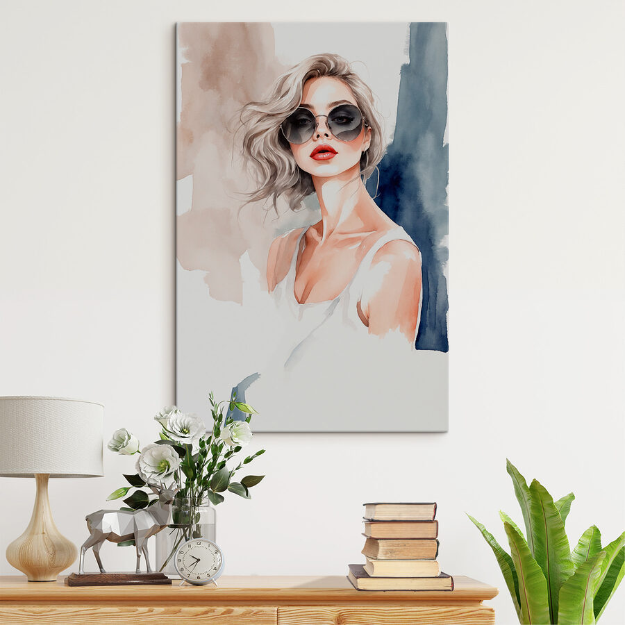 Wandbilder Ein Aquarell einer Frau mit Sonnenbrille – Bild 2