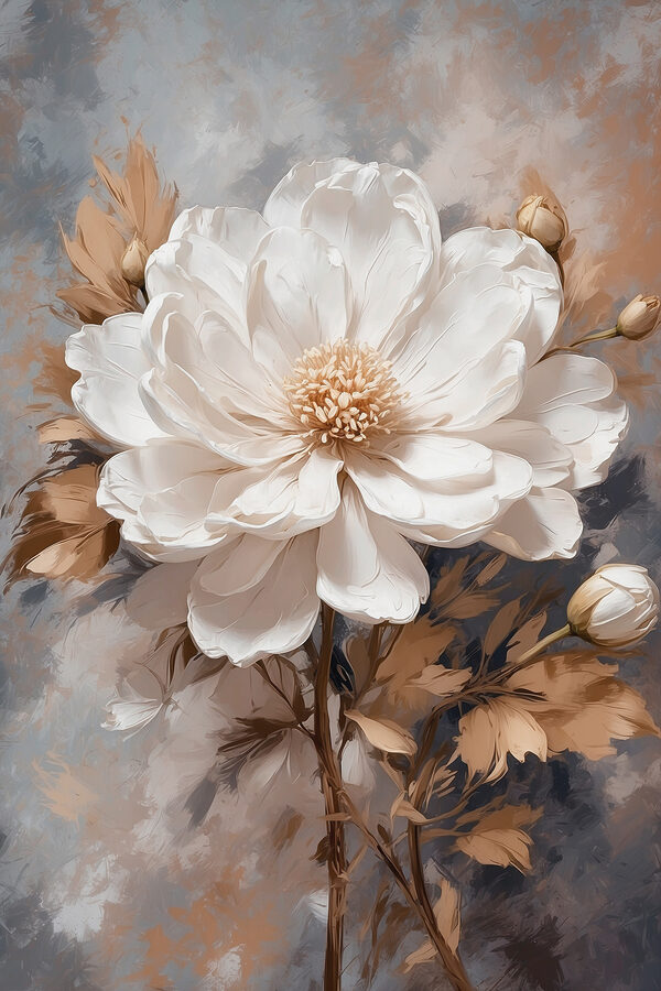 Eine weiße Blume mit braunen Blättern Eine weiße Blume mit braunen Blättern
