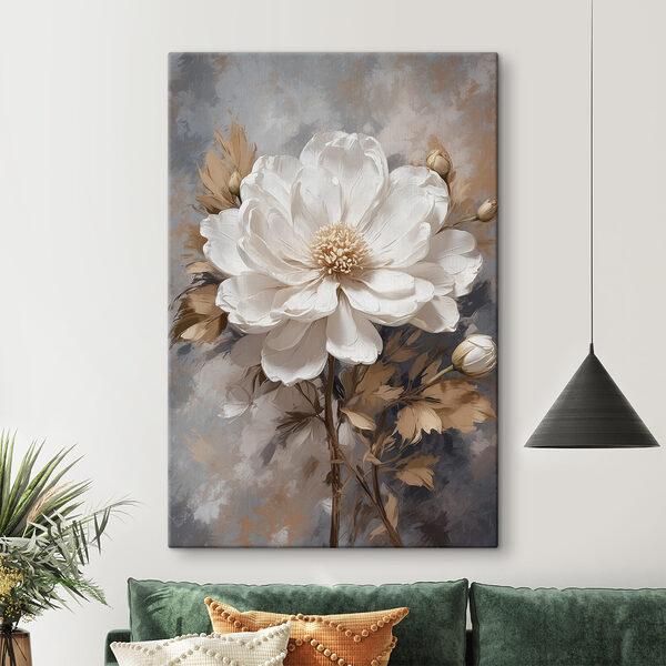 Eine weiße Blume mit braunen Blättern Eine weiße Blume mit braunen Blättern