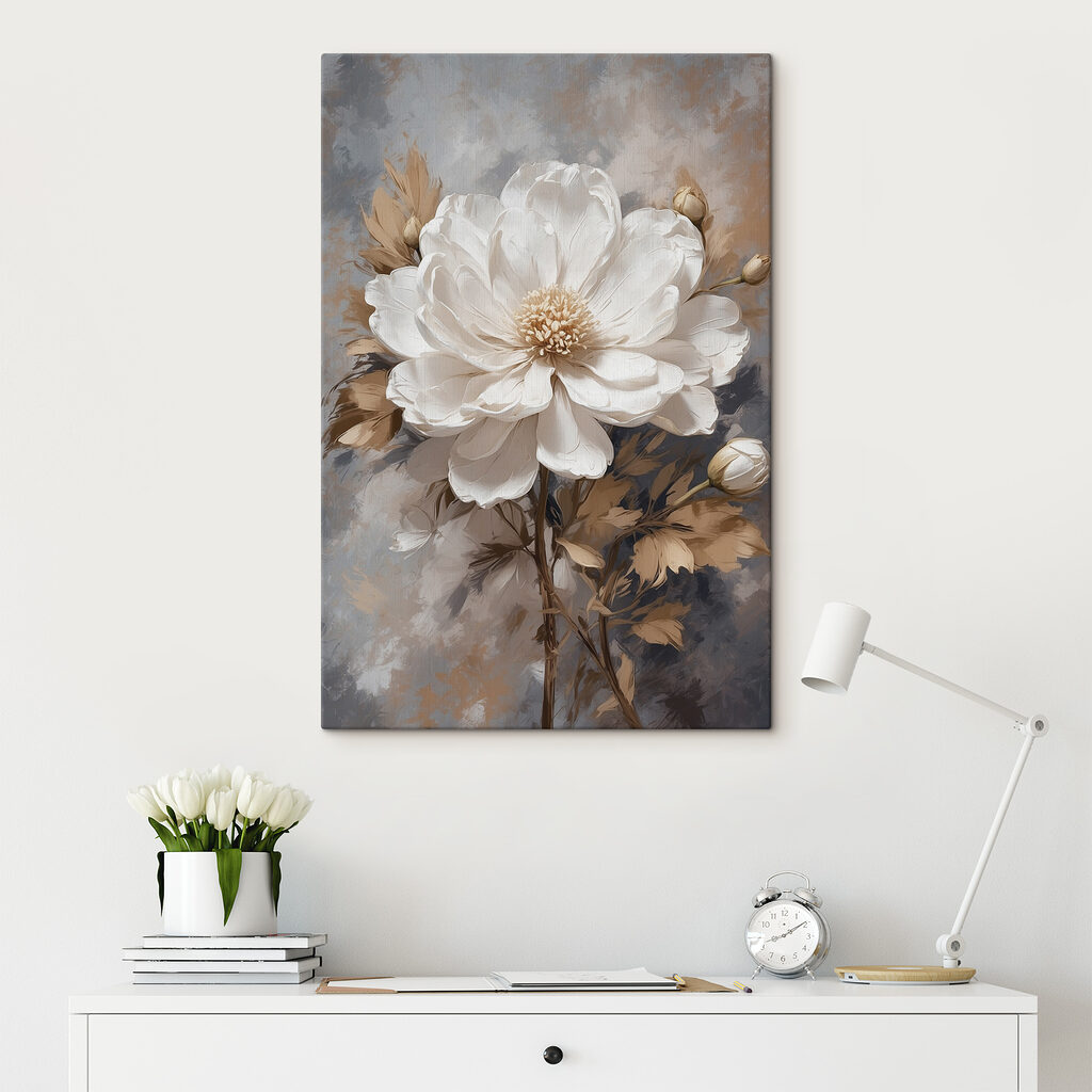 A white flower with brown leaves