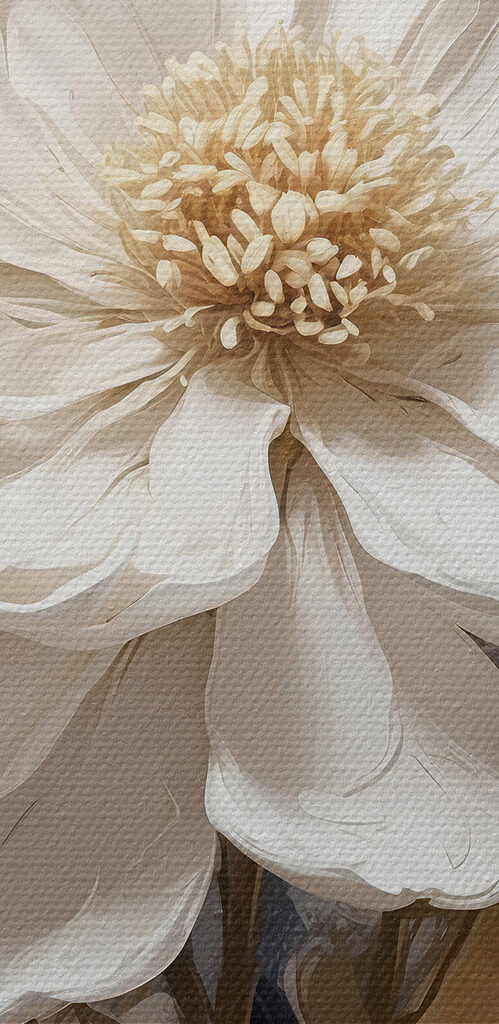 A white flower with brown leaves