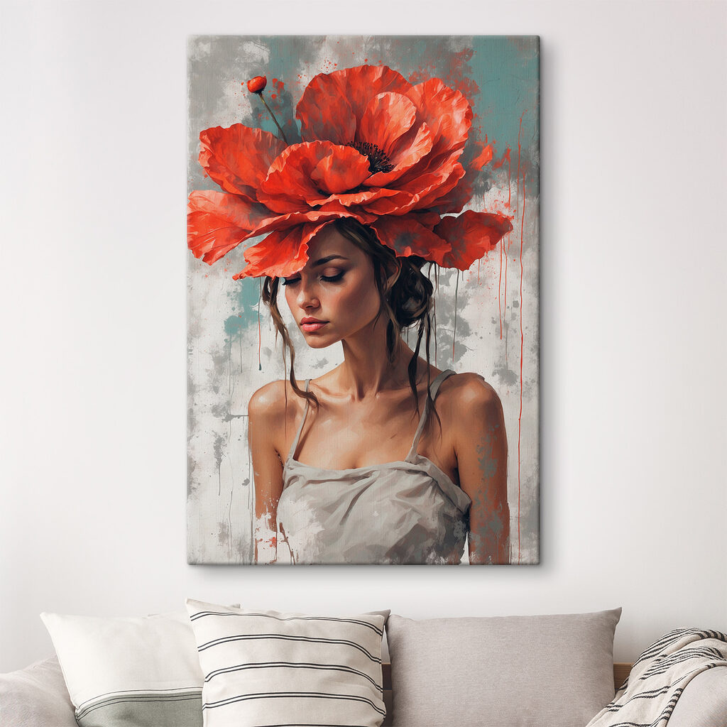 A woman with red flowers on her head