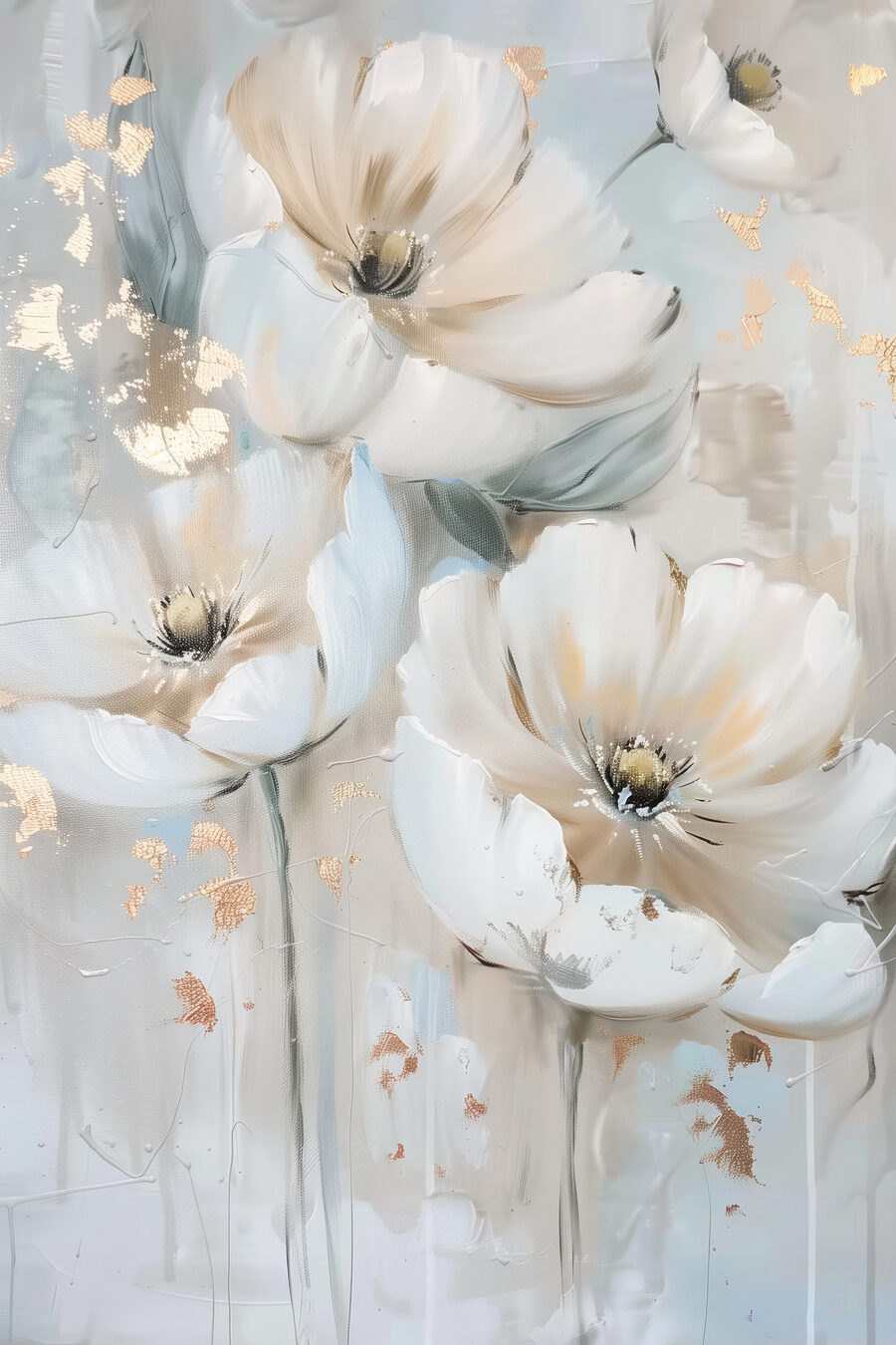 Ein Gemälde mit Blumen an der Wand Ein Gemälde mit Blumen an der Wand