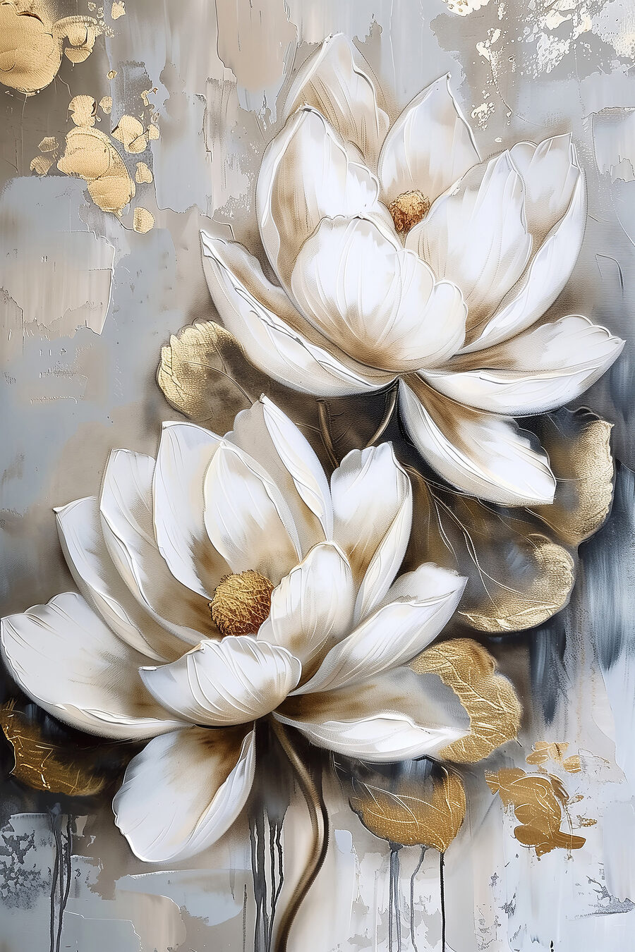 Ein Gemälde mit Blumen auf grauem Hintergrund