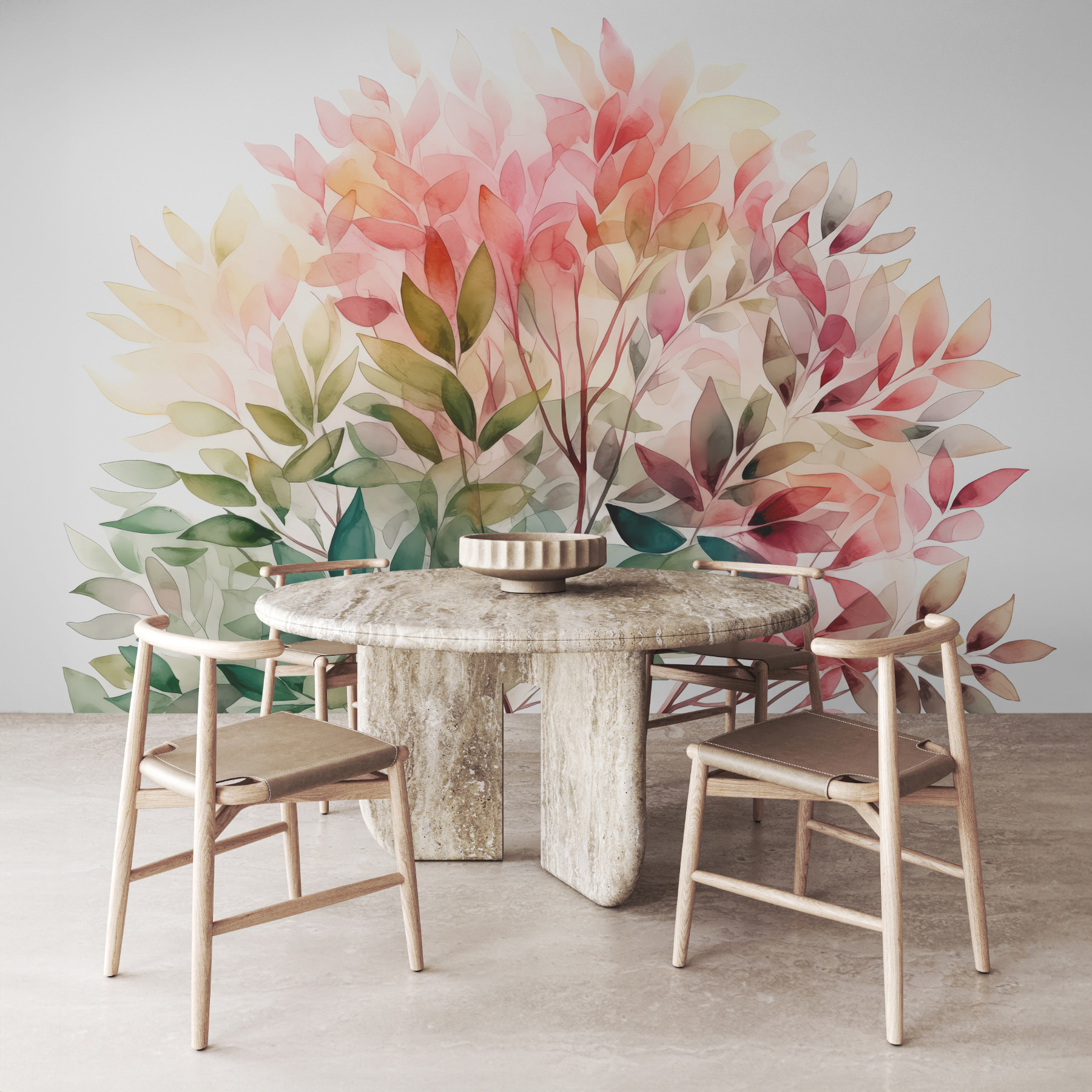 A painting of a tree with leaves