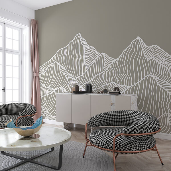 Eine weiße Linienkunst der Berge Eine weiße Linienkunst der Berge