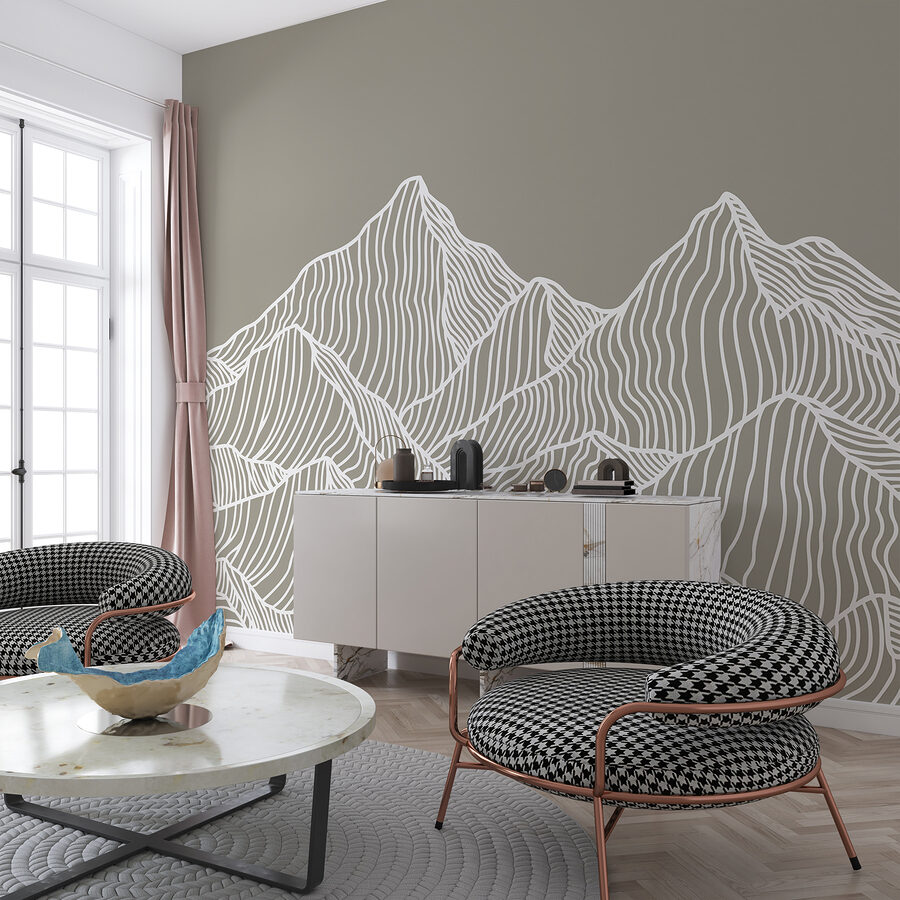 Eine weiße Linienkunst der Berge
