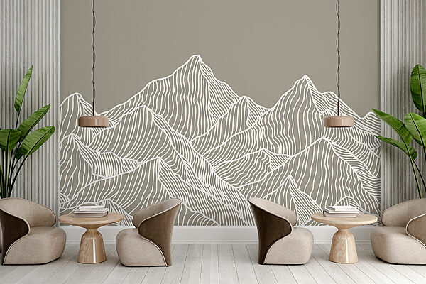 Eine weiße Linienkunst der Berge Eine weiße Linienkunst der Berge