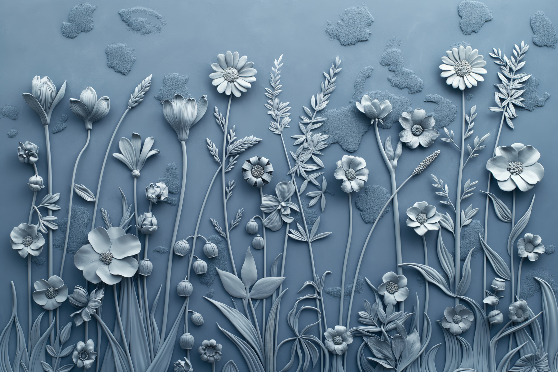 A grey wall with flowers and leaves A grey wall with flowers and leaves