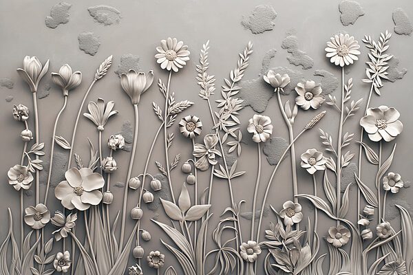 A wall art with flowers and plants