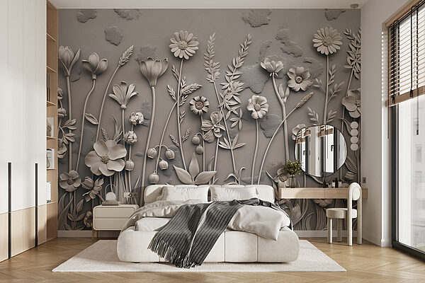 A wall art with flowers and plants