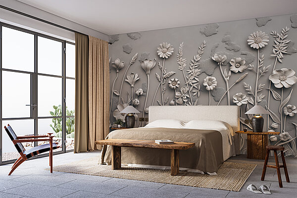 A wall art with flowers and plants