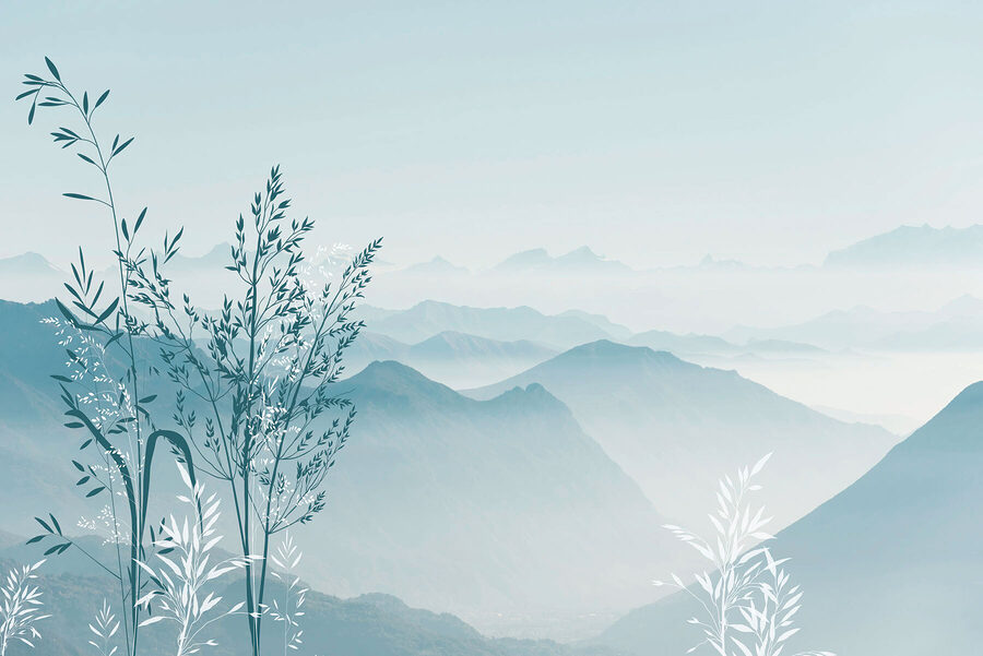 Eine Landschaft mit Bergen und Bäumen