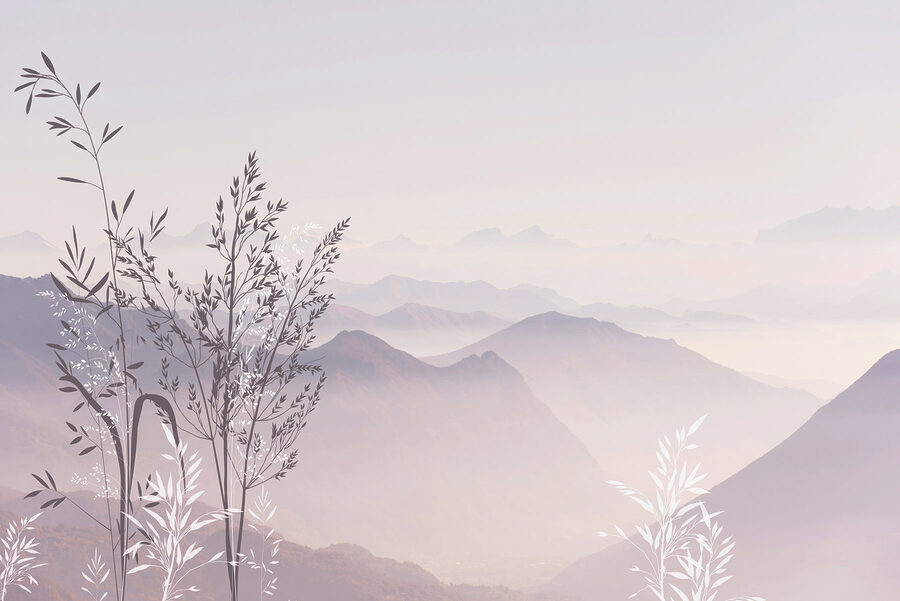 Eine Landschaft mit Bergen und Bäumen