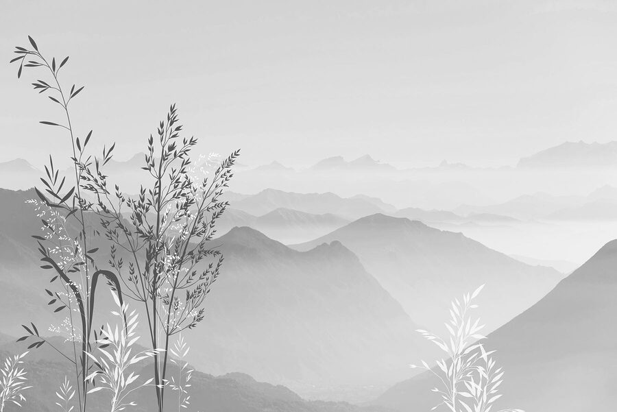 Eine Landschaft mit Bergen und Pflanzen