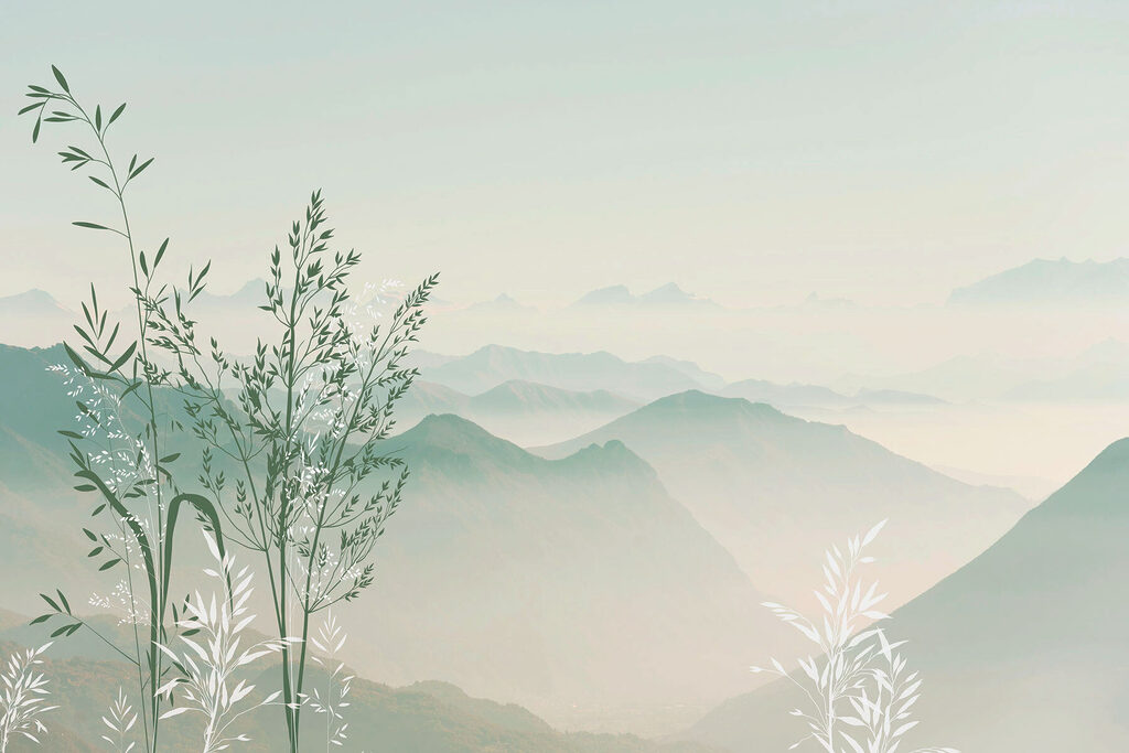 A landscape with mountains and trees A landscape with mountains and trees