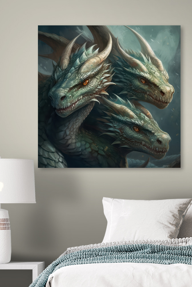 Eine Gruppe von Drachen mit scharfen, spitzen Hörnern