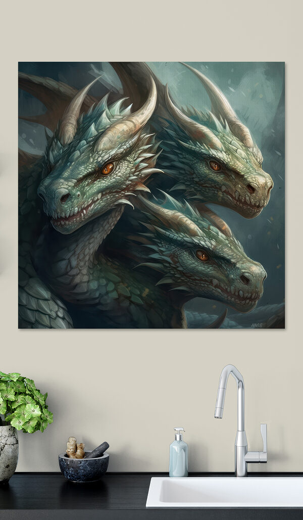 Eine Gruppe von Drachen mit scharfen, spitzen Hörnern Eine Gruppe von Drachen mit scharfen, spitzen Hörnern