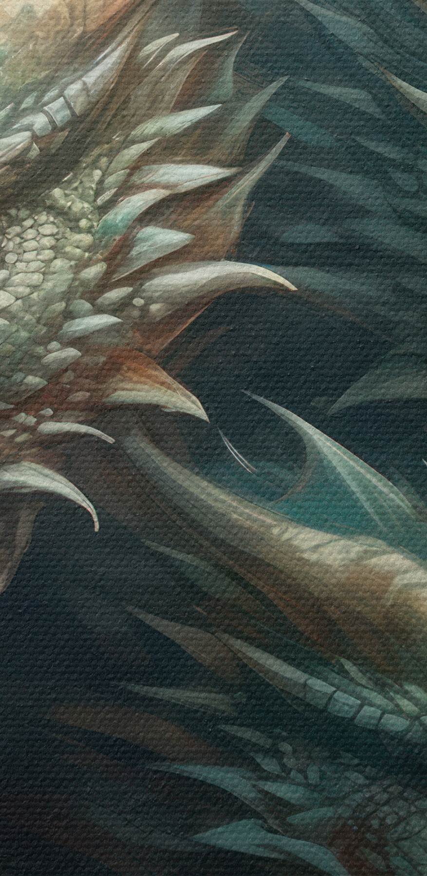 Eine Gruppe von Drachen mit scharfen, spitzen Hörnern