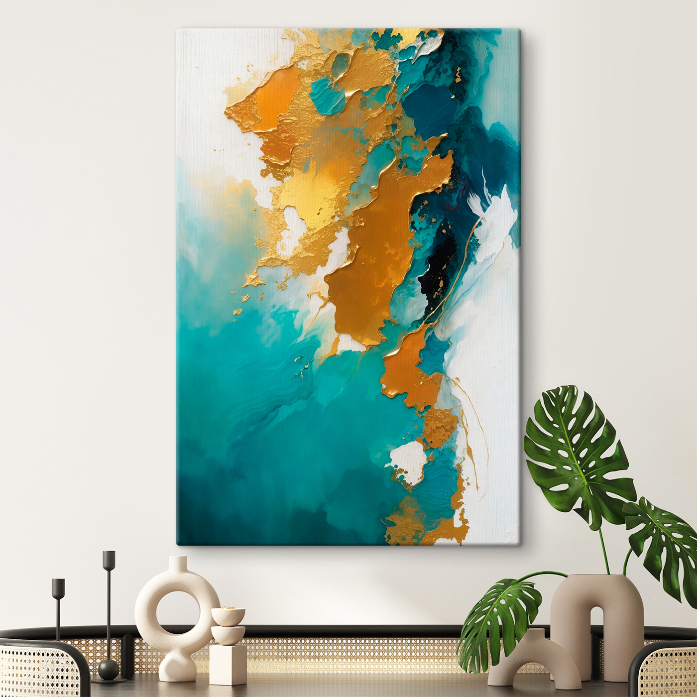 Abstract art with vibrant teal hues