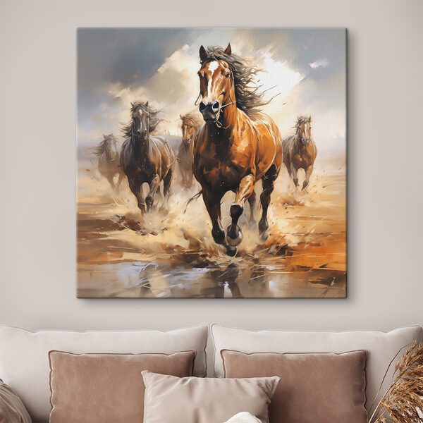 A group of horses running through water A group of horses running through water