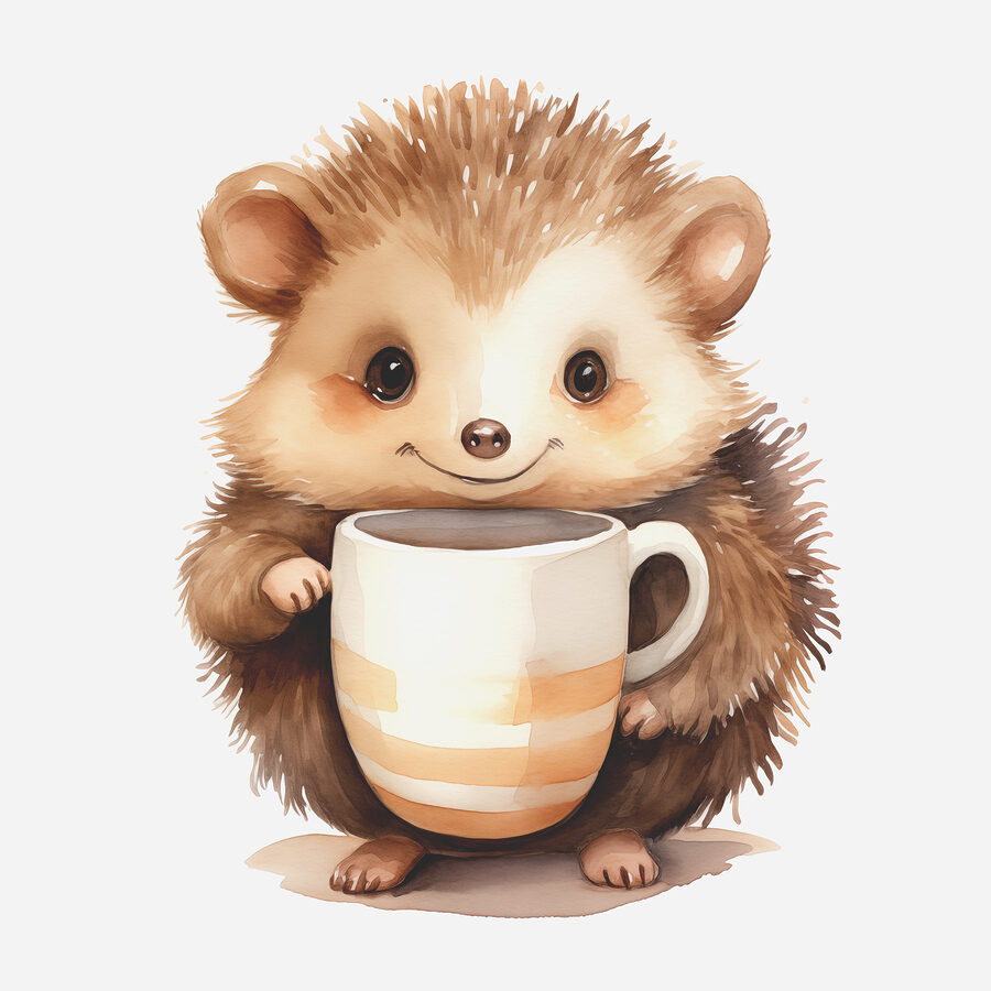 Wandbilder Aquarell eines Igels, der eine Tasse hält – Bild 8