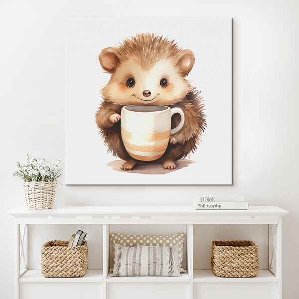 Aquarell eines Igels, der eine Tasse hält Aquarell eines Igels, der eine Tasse hält