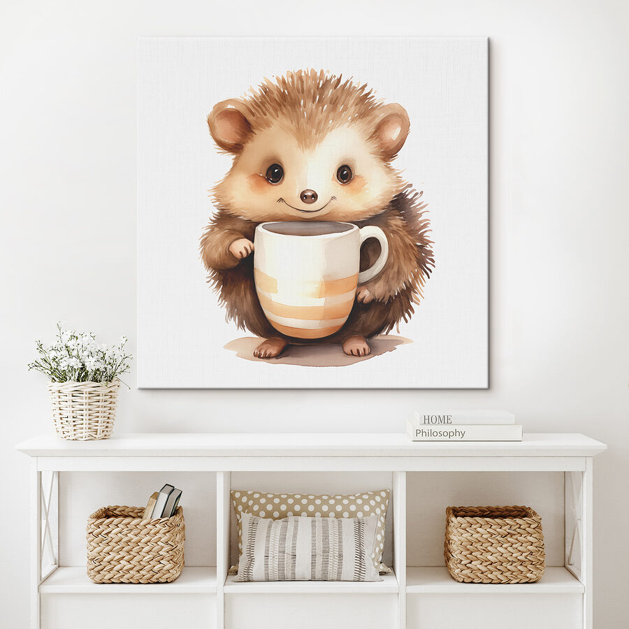 Wandbilder Aquarell eines Igels, der eine Tasse hält – Bild 2