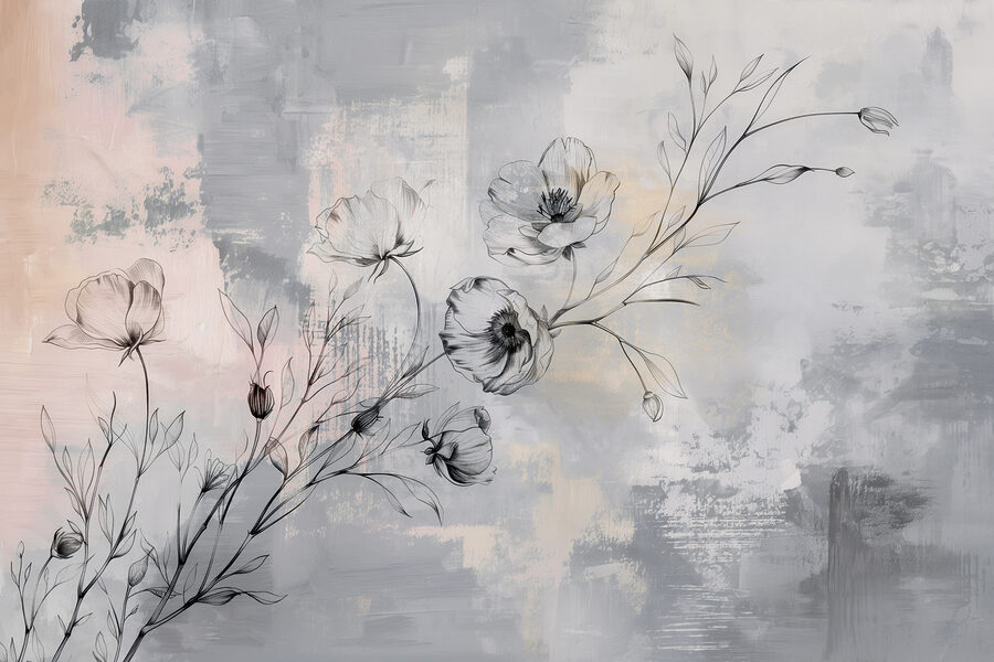 Eine Zeichnung von Blumen auf grauem Hintergrund