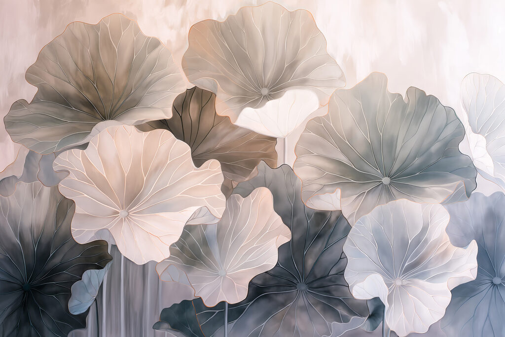 Eine Gruppe von Blumen mit Blättern Eine Gruppe von Blumen mit Blättern