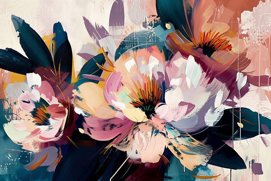 Ein Gemälde mit Blumen