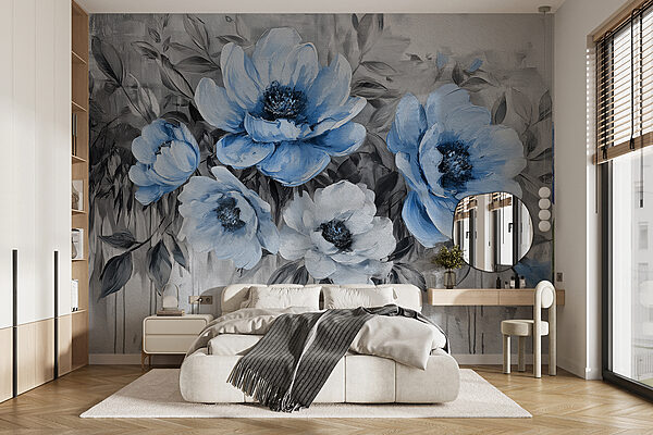 Ein Gemälde mit blauen Blumen Ein Gemälde mit blauen Blumen