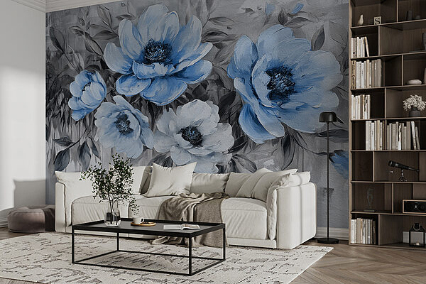 Ein Gemälde mit blauen Blumen Ein Gemälde mit blauen Blumen