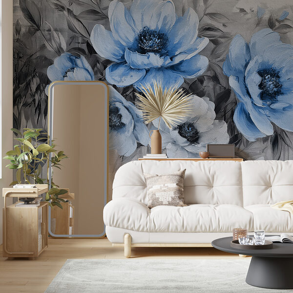 Ein Gemälde mit blauen Blumen Ein Gemälde mit blauen Blumen