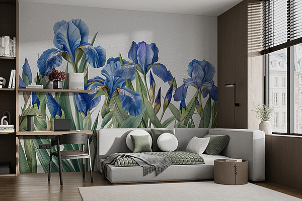 Eine Gruppe von blauen Blumen Eine Gruppe von blauen Blumen