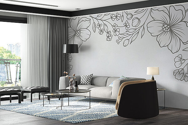 Fototapeten Ein weißer Hintergrund mit schwarzen und weißen Blumen (Artikelnummer: w07952) Fototapeten Fototapeten Ein weißer Hintergrund mit schwarzen und weißen Blumen (Artikelnummer: w07952)