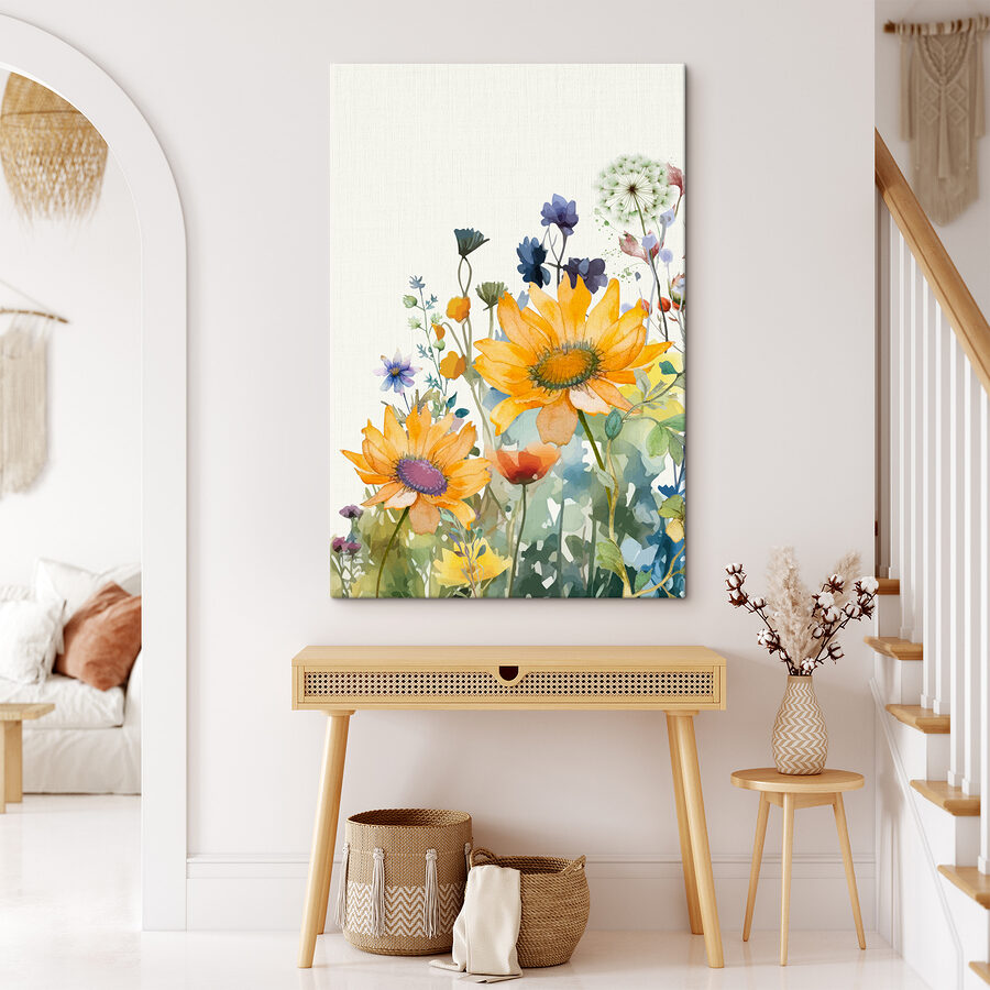 Ein Gemälde mit Blumen und Pflanzen