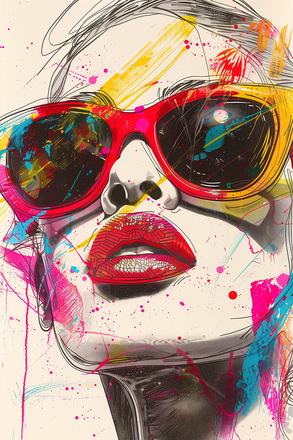 Eine Frau mit Sonnenbrille und Lippen Eine Frau mit Sonnenbrille und Lippen