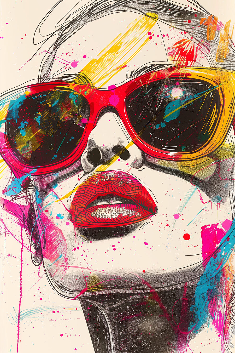 Eine Frau mit Sonnenbrille und Lippen