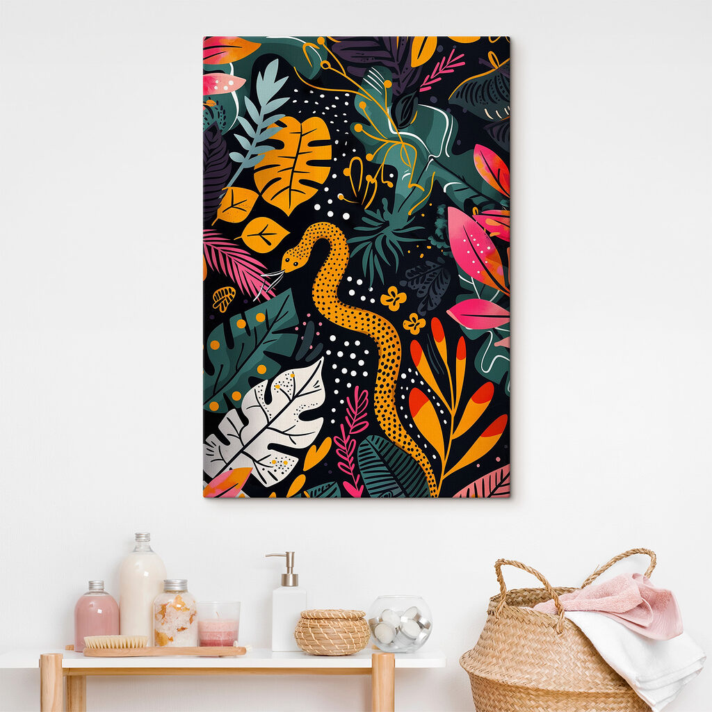 A colorful art of a snake and leaves