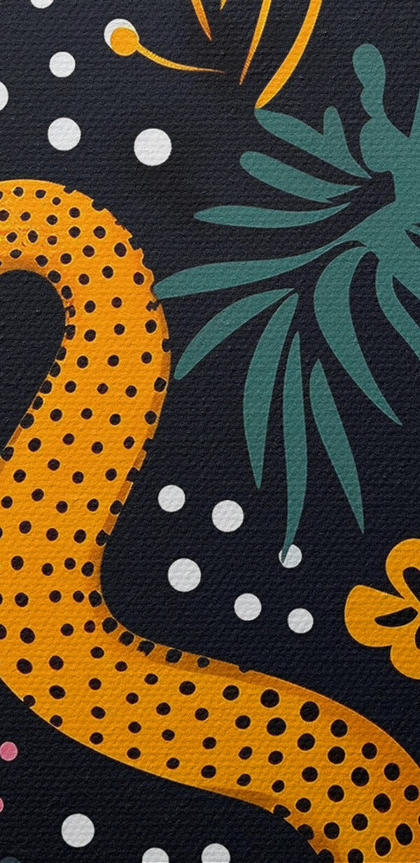A colorful art of a snake and leaves